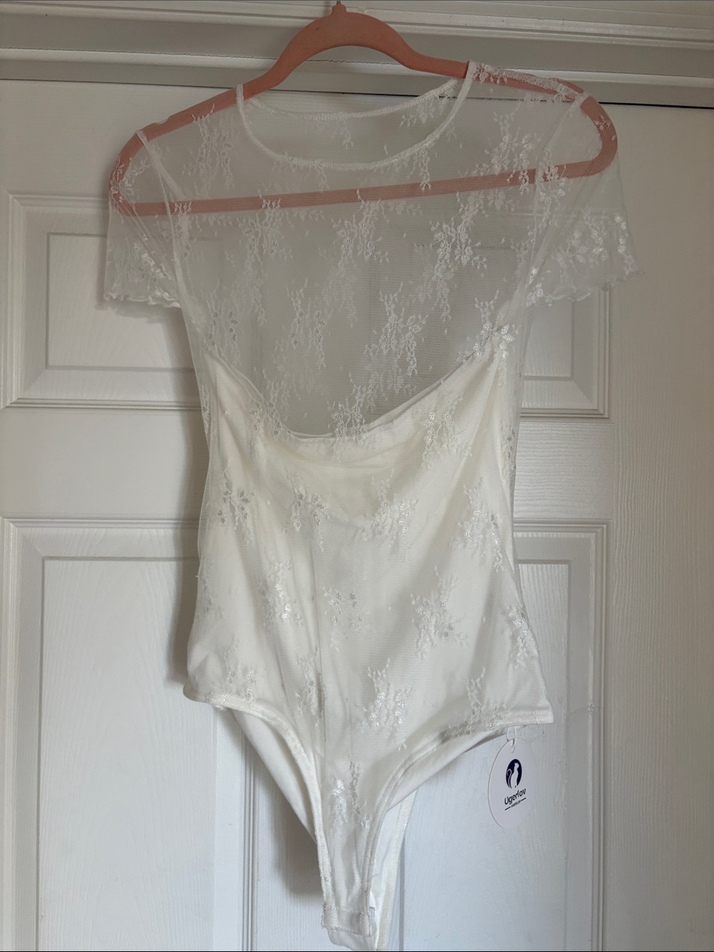 Unbranded White Lace Sheer Bodysuit